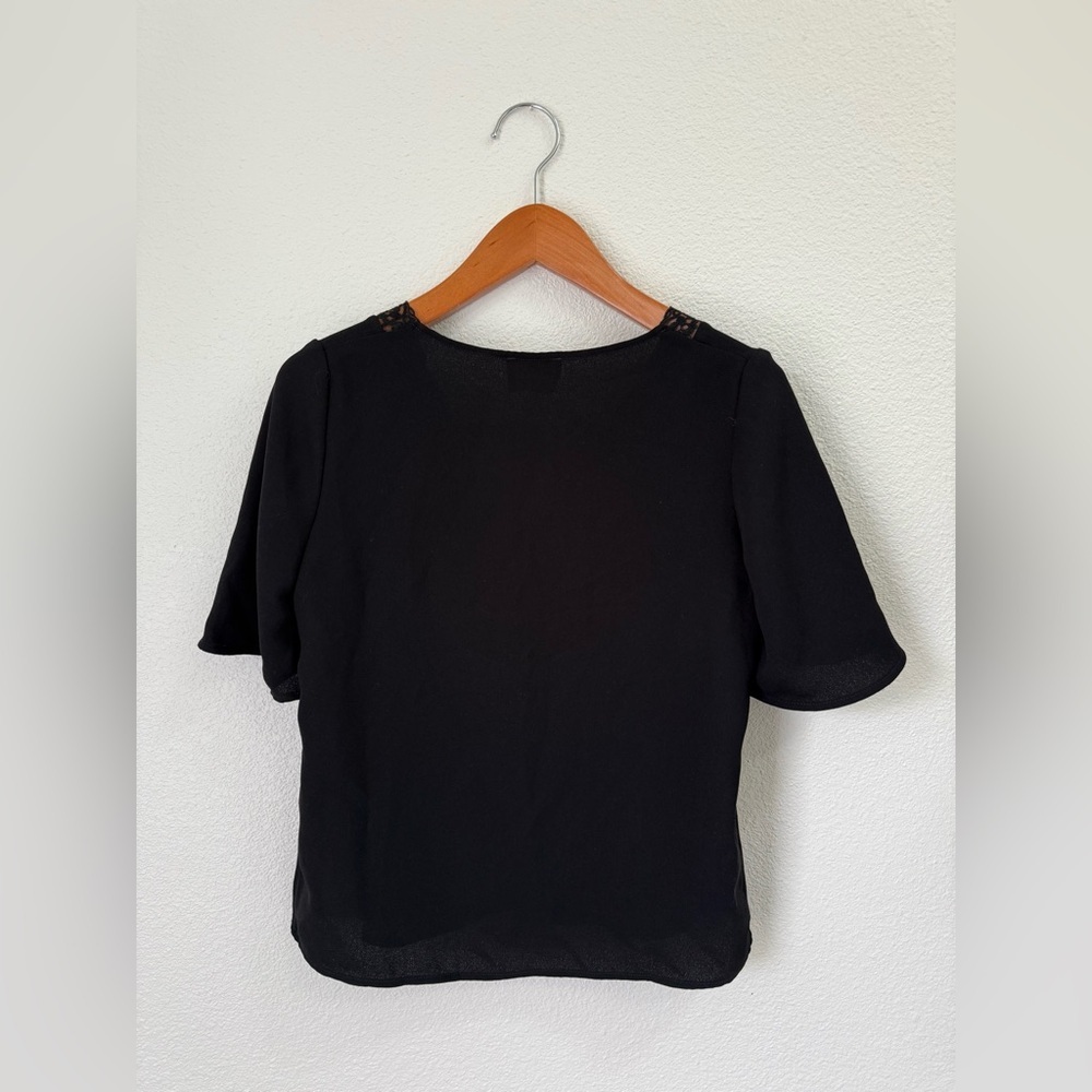 Sezane Black Lace-Trim V-Neck Top - Picture 6 of 7